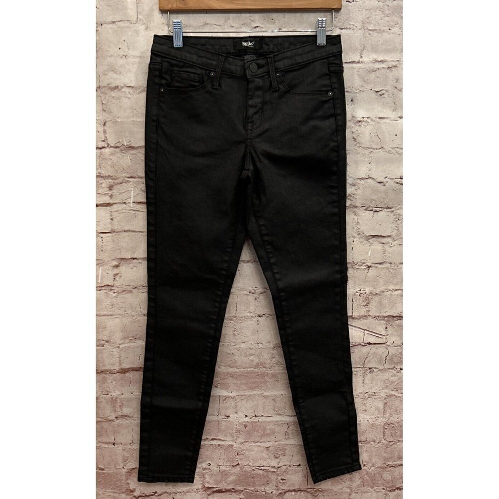 MOSSIMO Womens Black Coated Waxed Jeans Mid Rise Skinny Super Stretch Size 0 Reg